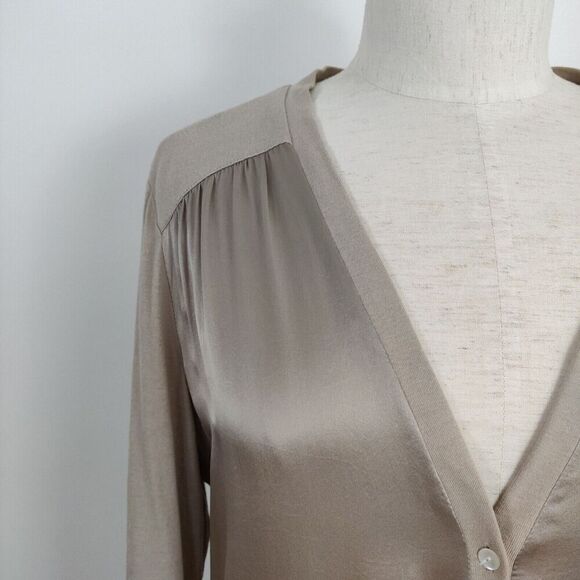 Chico's Silk Button Front Cardigan Size Large / 2 Champagne Tan Cotton Modal - Picture 2 of 8